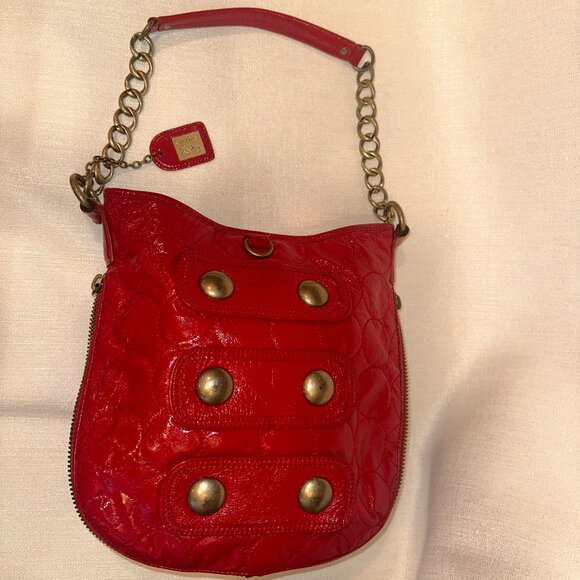 Vintage Y2K Cynthia Rowley Red Quilted Patent Shoulder Bag - Picture 2 of 12